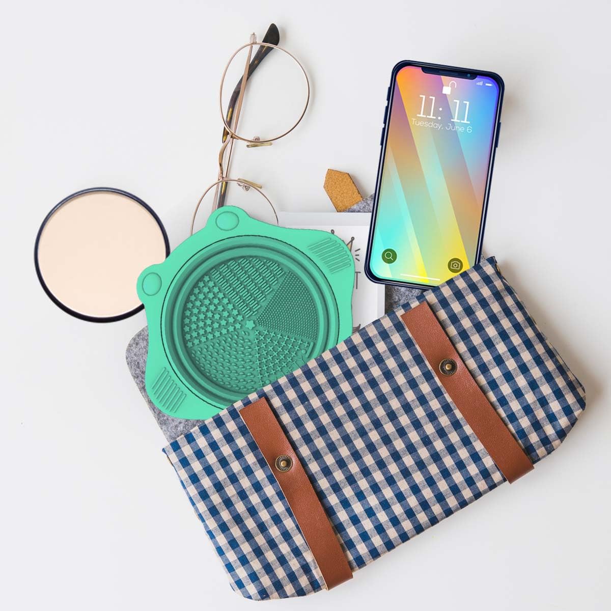 2PC Foldable Silicone Makeup Brush Cleaner Pad Bowls, YalsFTY Portable Mat Scrubber Cleaning Tool for Makeup Brushes (Pink and Green)