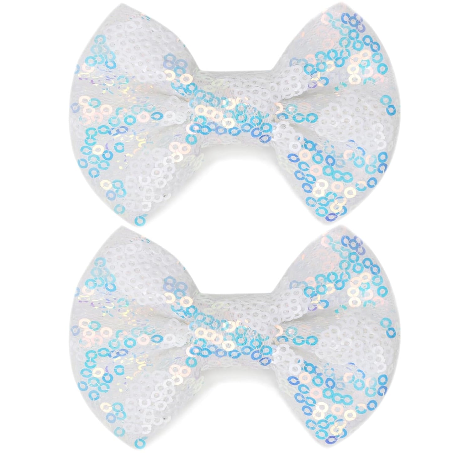 Sparkling 3 Inch Glitter Heart Hair Bows Clips Sequin Bow Alligator Clips Hair Accessories for Girls, Teens, Toddlers (White)