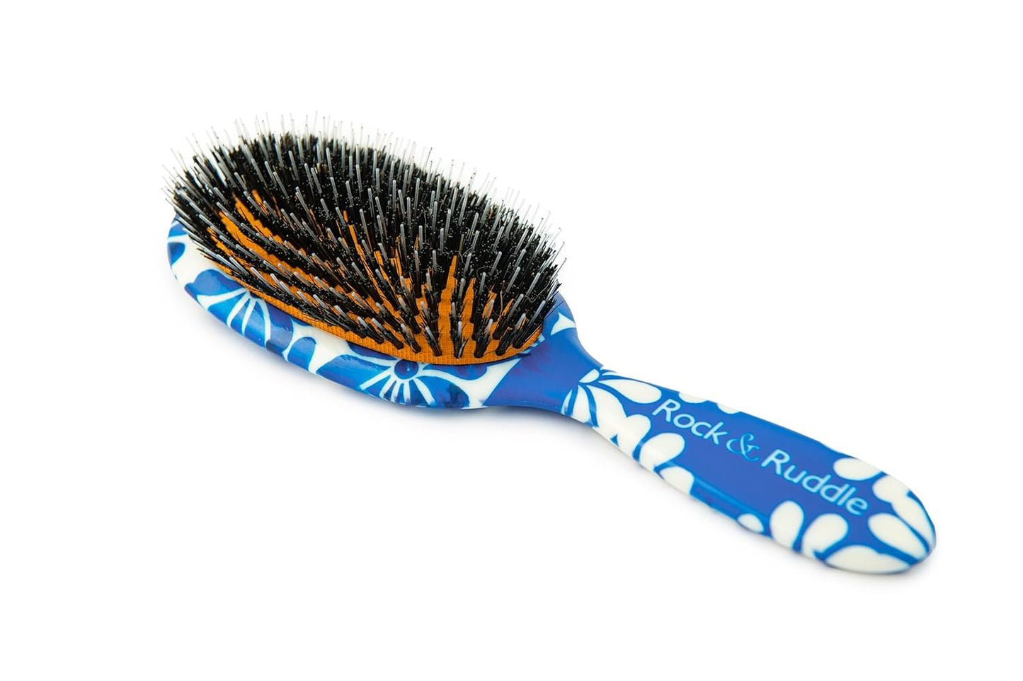 Rock & Ruddle Natural Mixed Boar Bristle Hair Brush for Women and Kids (Large, 21cm) - Perfect for Wet or Dry Hair, Detangling Smoothing Blowdrying - Designed & Made in UK - Blue Ribbon