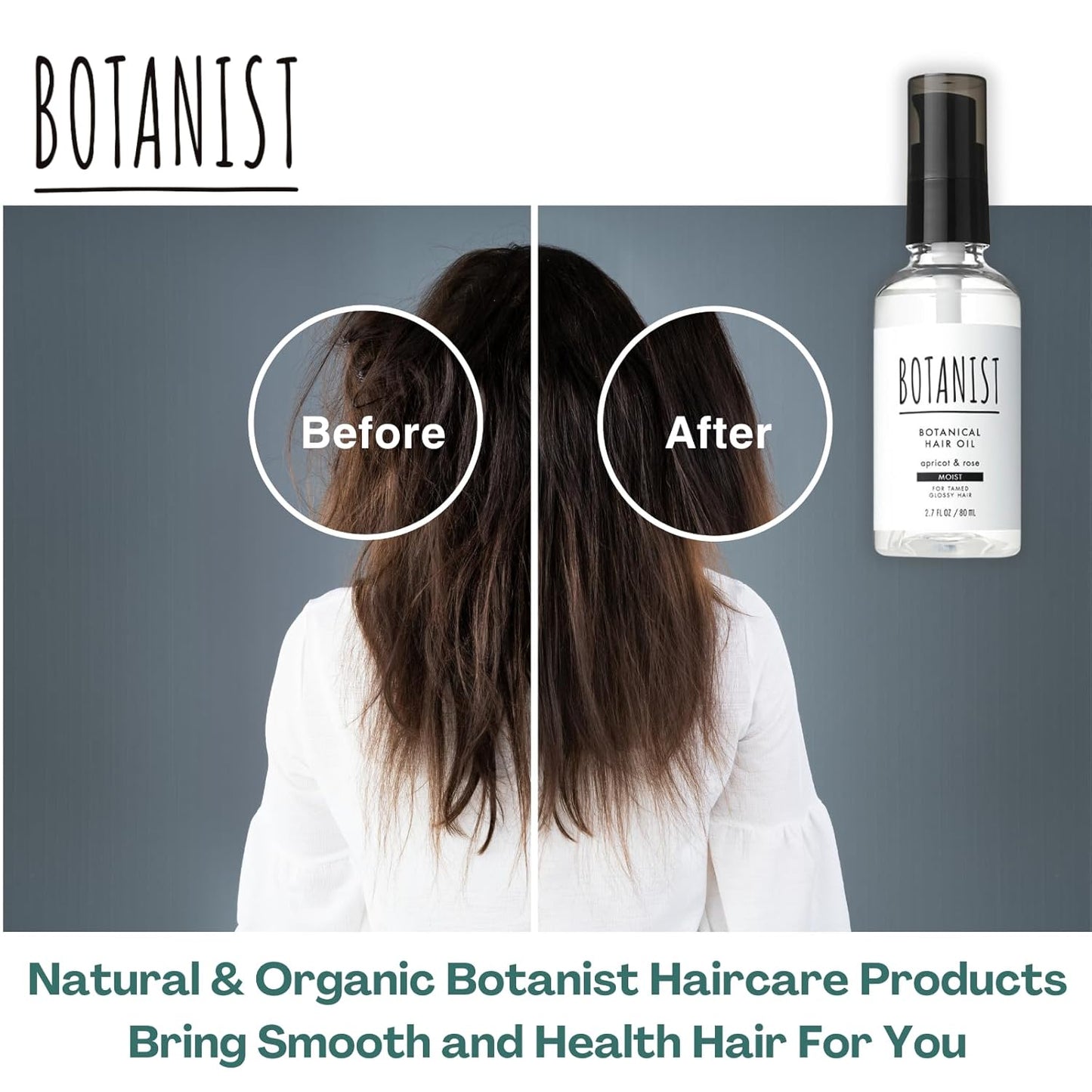 Botanist Organic Hair Oil for Frizzy Hair, Natural Hair Oil for Women, HAIR OIL Spray for Men with Jojoba Oil, Protein, Organics Extract & Squalane, Hair Scalp Oil from Japan 2.7 Fl Oz APRICOT & ROSE