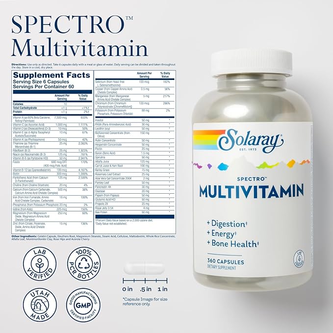 SOLARAY Spectro Multivitamin with Iron (60 Servings, 360 Capsules)