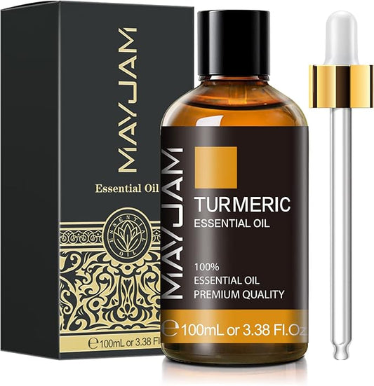 Turmeric Essential Oil, MAYJAM Pure Essential Oils for Diffusers, 3.38FL.OZ/100ML Large Volume Turmeric Oil with Premium Glass Dropper