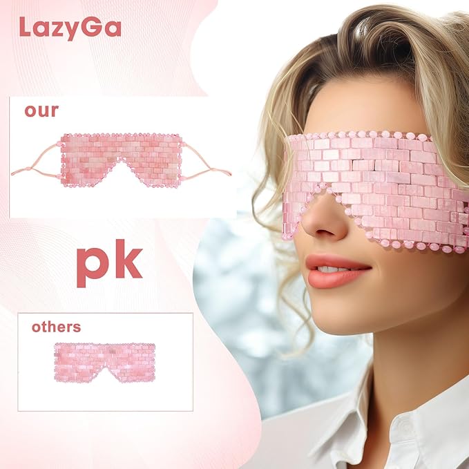 Jade Eye Mask & Rose Quartz Eye Mask - with Adjustable Strap for face 100% Natural Gemstone Jade Sleep Mask for Hot & Cold Anti Aging Therapy