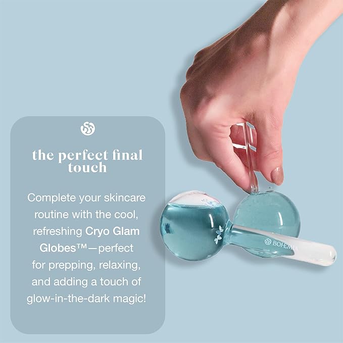Cryo Glam Globe's | Glow in The Dark Ice Globes with Butterfly Infusion – Cooling Cryo Facial Massager for Depuffing, Tightening & Anti-Aging Skincare