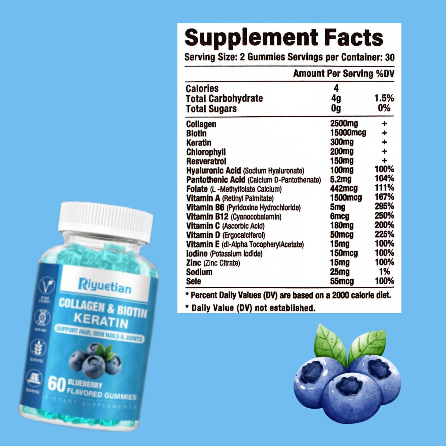 Biotin Gummies 15000mcg with Collagen for Adults Women & Men - Hair, Skin & Nails Gummies with Biotin - Collagen for Woman - Vegan, Non-GMO, Hair Vitamins - 60 Count, 1 Pack