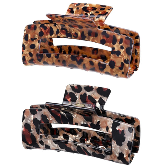4 Inch Tortoise Hair Claw Clips, Large Acrylic Banana Barrettes Jaw Clips, Fashion Strong Hold Leopard Print Stylish Hair Accessories for Women Thin Thick Hair (2pcs)