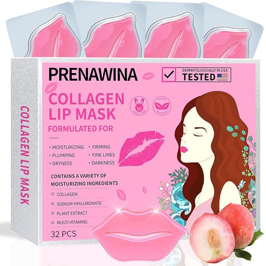 Lip mask, Collagen Moisturizing Lip Masks for Dry Lips, 32 PCS Hydrating Lip Plumping Mask for Chapped, Fine Lines, Lip Hydration Treatment, Lip Mask Sheet, Lip Gel Patches Pads, Lip Masks Skincare