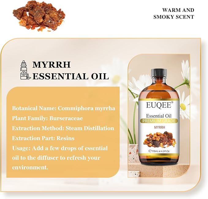 Myrrh Essential Oil, Premium Myrrh Oil with Glass Dropper for Aromatherapy, Diffuser, Soap Candle Making - 4 Fl oz/ 118ML