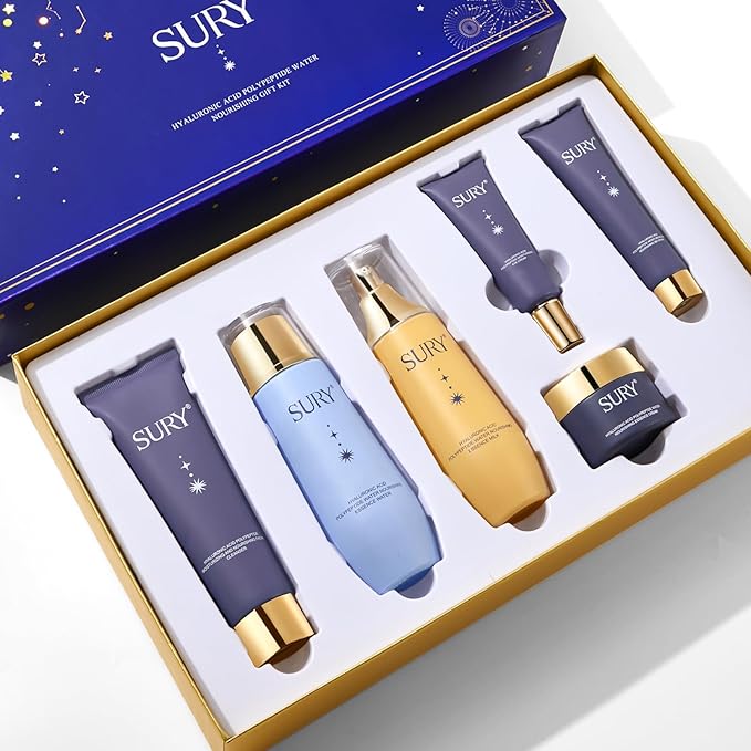 6-pcs Anti-Aging Skin Care Set Gentle Skin | Complete Skincare Process Beauty Skin Care Kit Gift Sets & Kits with Cleanser, Toner, Lotion, Essence, Face Cream, Eye Cream for Women Girl Gifts