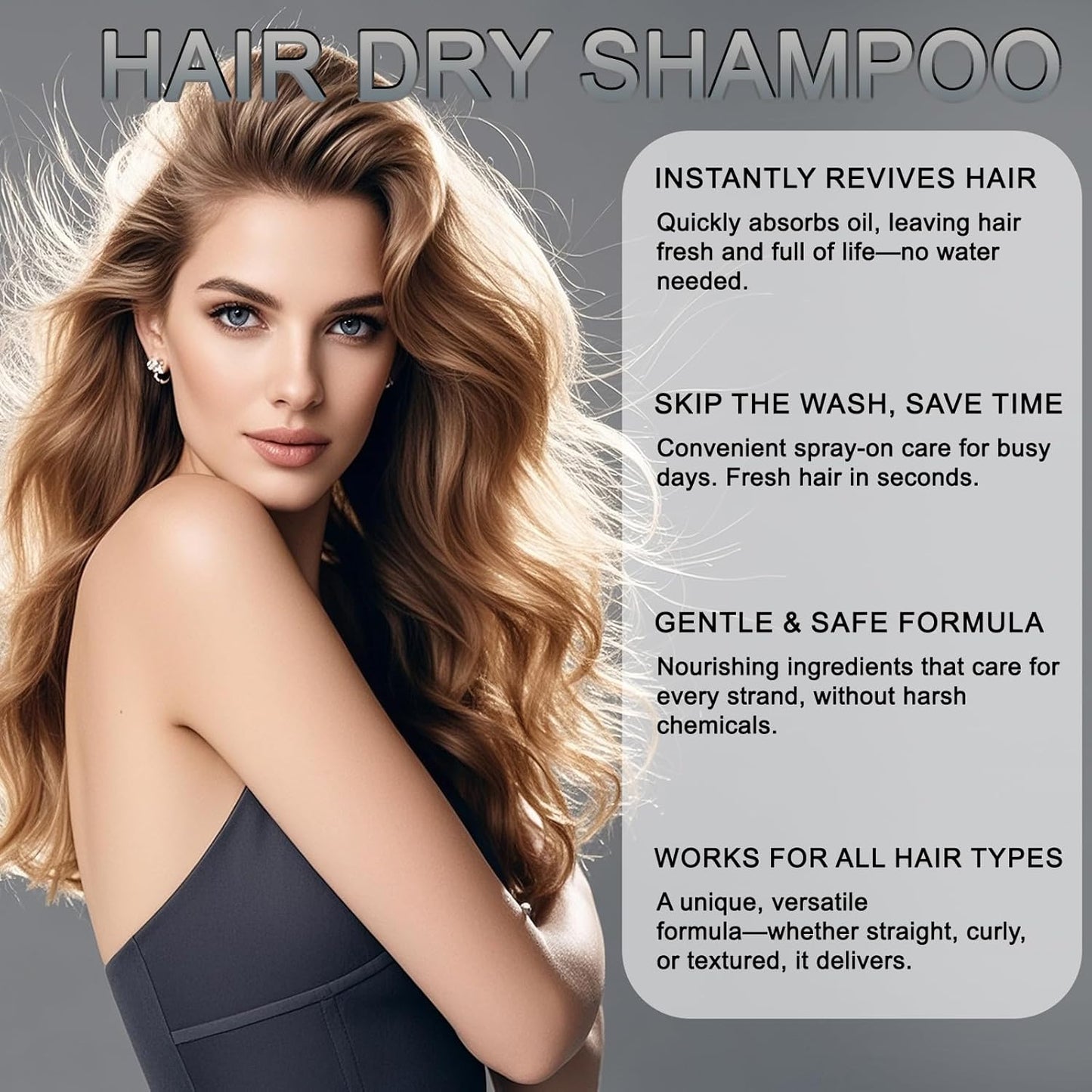 BENIX Dry Shampoo for Women & Men- Volumizing Spray for All Hair | Invisible Formula, Instantly Fresh & No White Residue | Natural Dry Shampoo Powder with Rice Starch (5 Oz)