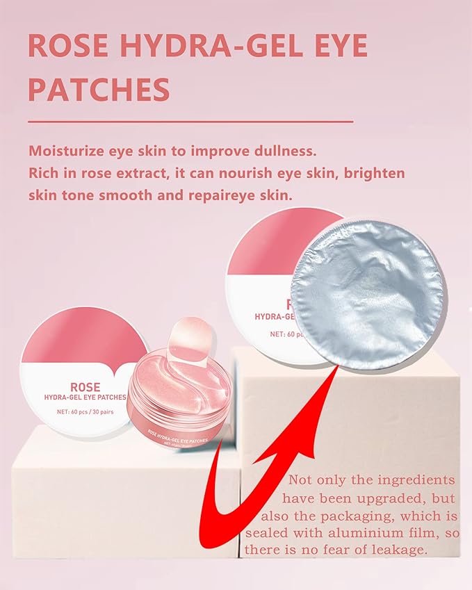 Under Eye Patches (60Pcs) - Update Eye Mask Rose Extract, Eye Treatment Mask, Under Eye Bag Treatment, Eye Mask for Puffy Eyes,Anti-Wrinkle,Under eye Dark Circles, Women's Mother's Day Gift for Women