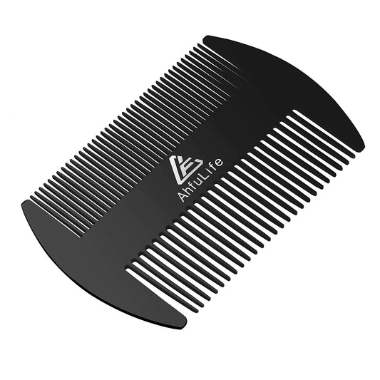 AhfuLife Stainless Steel Metal Hair&Beard Comb - Anti-Static Dual Action Beard Comb - Credit Card Size Combs Perfect for Wallet and Pocket - Presented in Gift Box (Black)