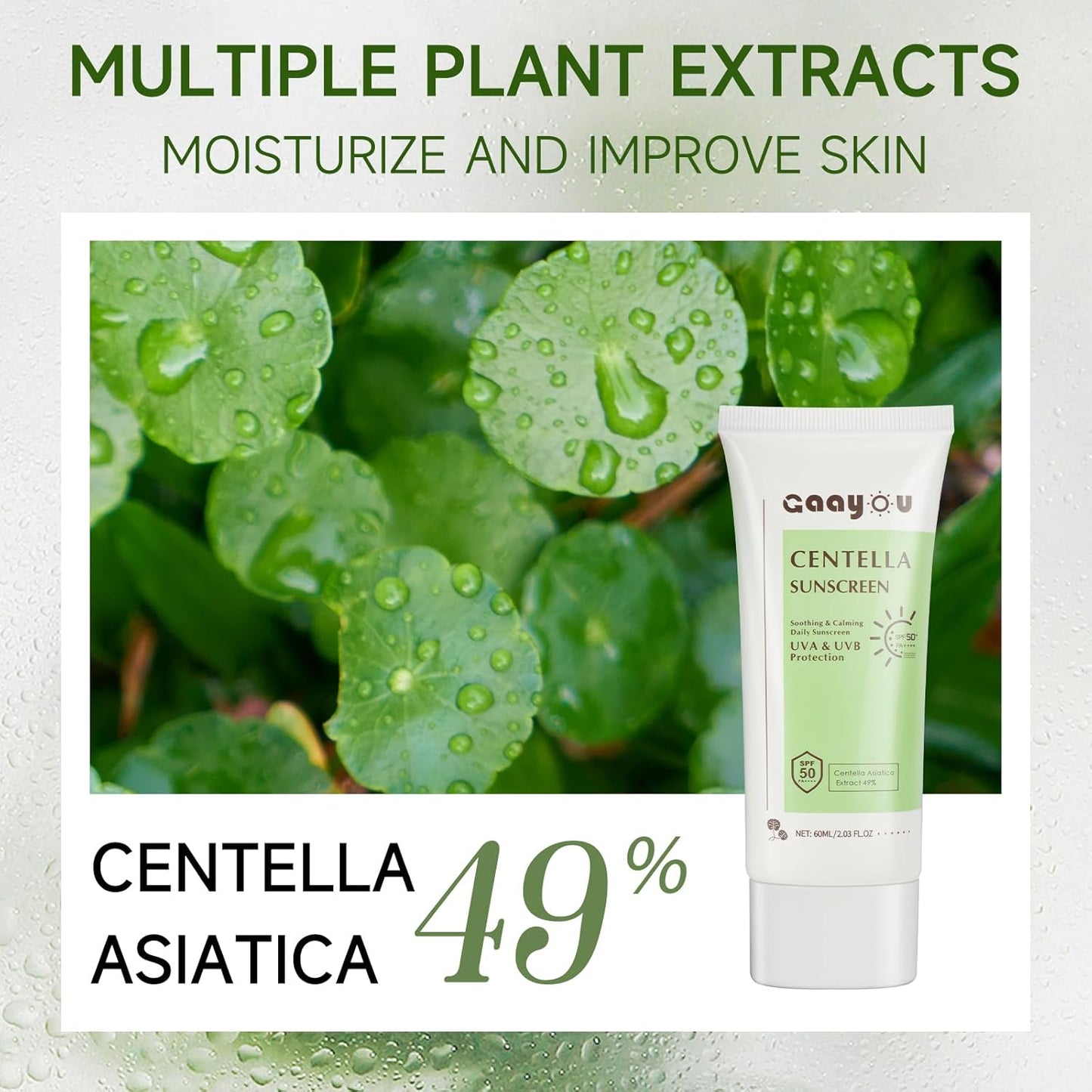 Centella Sunscreen SPF50 PA++++ Calming Moisture Facial Sunscreen Centella Asiatica Korean Sunscreen Matte No White Cast Face Sun Screen for Oily Sensitive Skin