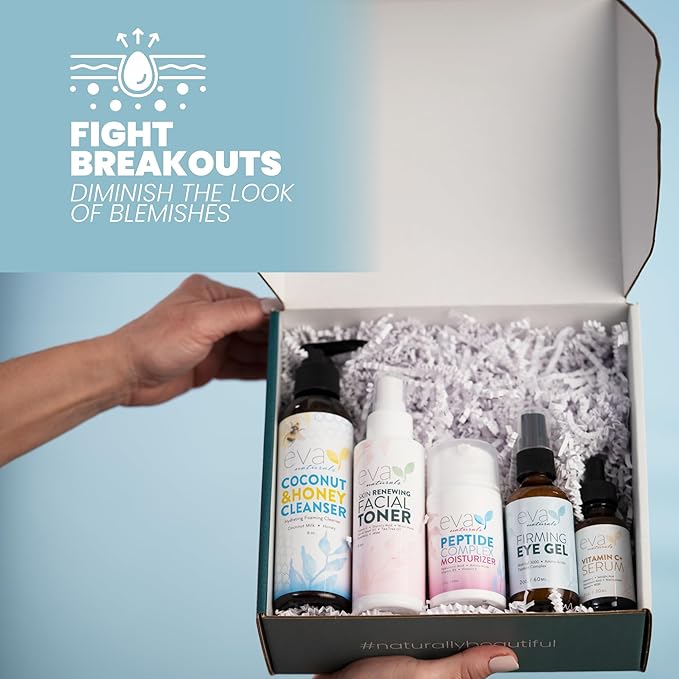 Eva Naturals Rejuvenating Skin Care Set - Exfoliate, Replenish & Moisturize With Vitamin C Plus Serum, Bee Clean Cleanser, Eye Gel, Face Moisturizer & Toner - Perfect Facial Cleanser Bundle
