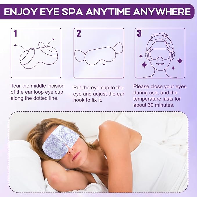 XPCARE 32 Pack Steam Eye Masks for Dry Eyes, SPA Warm Sleep Eye Mask, Disposable Heated Eye Mask for Dark Circles, Puffy Eyes, Relief Stress Eye Fatigue(Lavender)