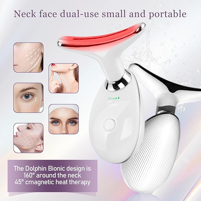7 Color Facial and Neck Massager, Multifunctional Facial Skin Care Tool, Face Neck Massager for Daily Skin Care Routine, Facial Massager Tool (White)