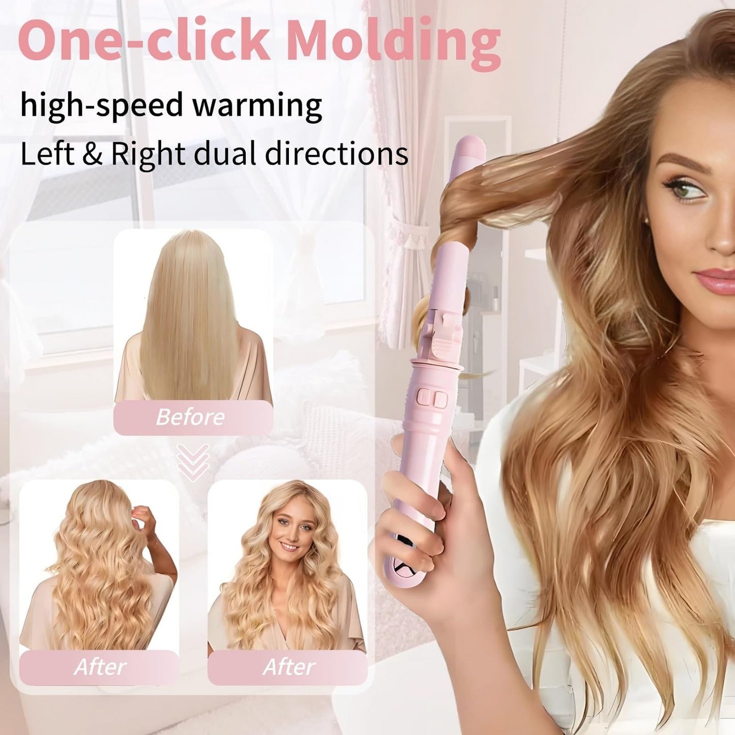 1.1 inch Automatic Curling Wand Rotating Curling Iron for Long Short Hair, Automatic Hair Curler with LED Display, Professional Hair Styling Irons Fast Heating