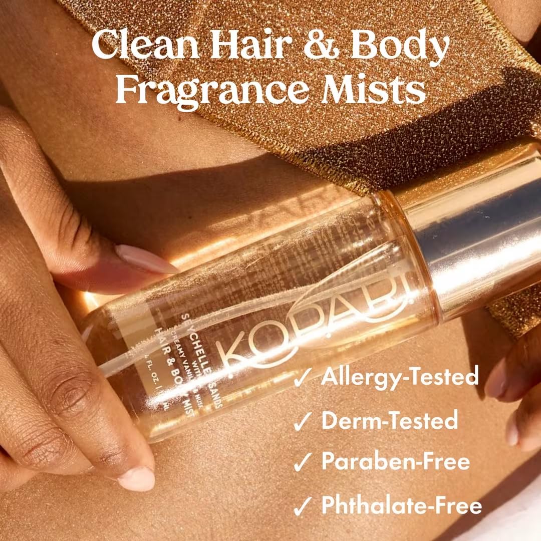 Kopari Hair & Body Mist Seychelles Sands, Long-Lasting Creamy Vanilla & Musk Scent, Seductive Warm Fragrance, Toasted Vanilla, 4 oz