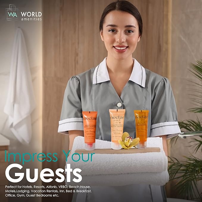 Nectar Hand & Body Lotion | 50 Count, 1 oz | Sweet Orange Blossom, Mini Travel Size Toiletries (100% Recyclable Tube with Flip Top Cap) Hotel Amenities, Suitable for All Skin Types