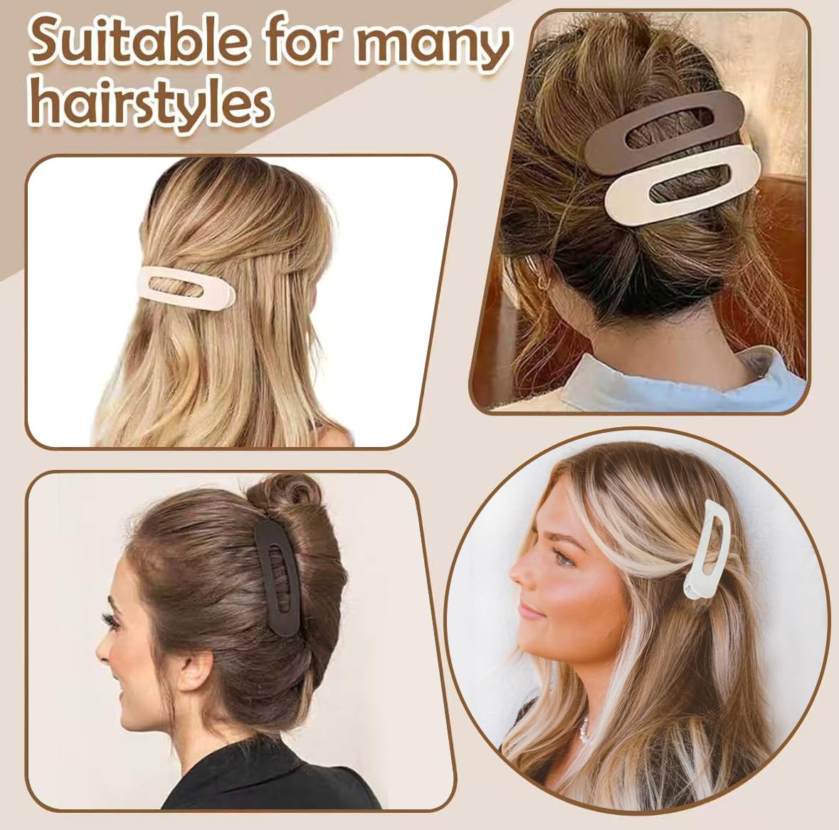 5 PCS Flat Hair Clips, Medium Lay Flat Claw Clips for Women Girls, Stylish Matte Non-slip Hair Claws for Thick Thin Hair(Black&Navy)