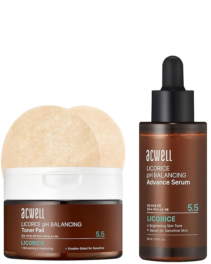 ACWELL Licorice pH Balancing Toner Pad + Licorice pH Balancing Advanced Facial Serum Ampoule Bundle