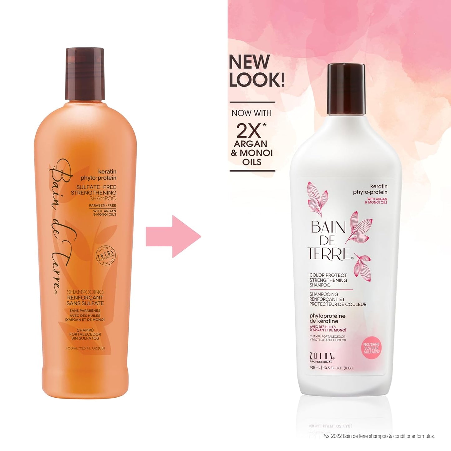 Bain de Terre Strengthening Shampoo and Conditioner Set | Keratin Phyto-Protein | Strengthens Weak & Fragile Hair | Paraben Free | Color-Safe | 13.5 Fl Oz