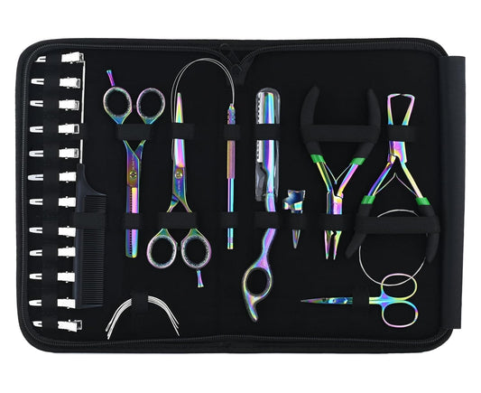 My Hair Tools Professional Hair Extension Tools Kit Includes Micro Link Beads Remover & Crimp Pliers Set, Hair Cutting & Styling Scissors Set, Hair Parting Tool, Hair Extensions Loop Tool (Rainbow)
