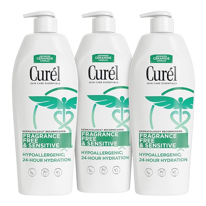 Curel Fragrance Free Lotion, Sensitive Hypoallergenic Lotion for Dry Skin, Dermatologist Recommended, 13 Oz, Pack of 3