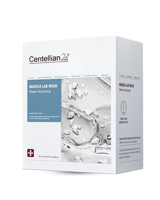 CENTELLIAN 24 Madeca Mask (Water Hydrating, 20pc) - Face Mask Sheet for Deep Hydration, Sun Damage with Centella Asiatica, TECA, Niacinamide, Ceramide. Korean Skin Care for Men Women by Dongkook