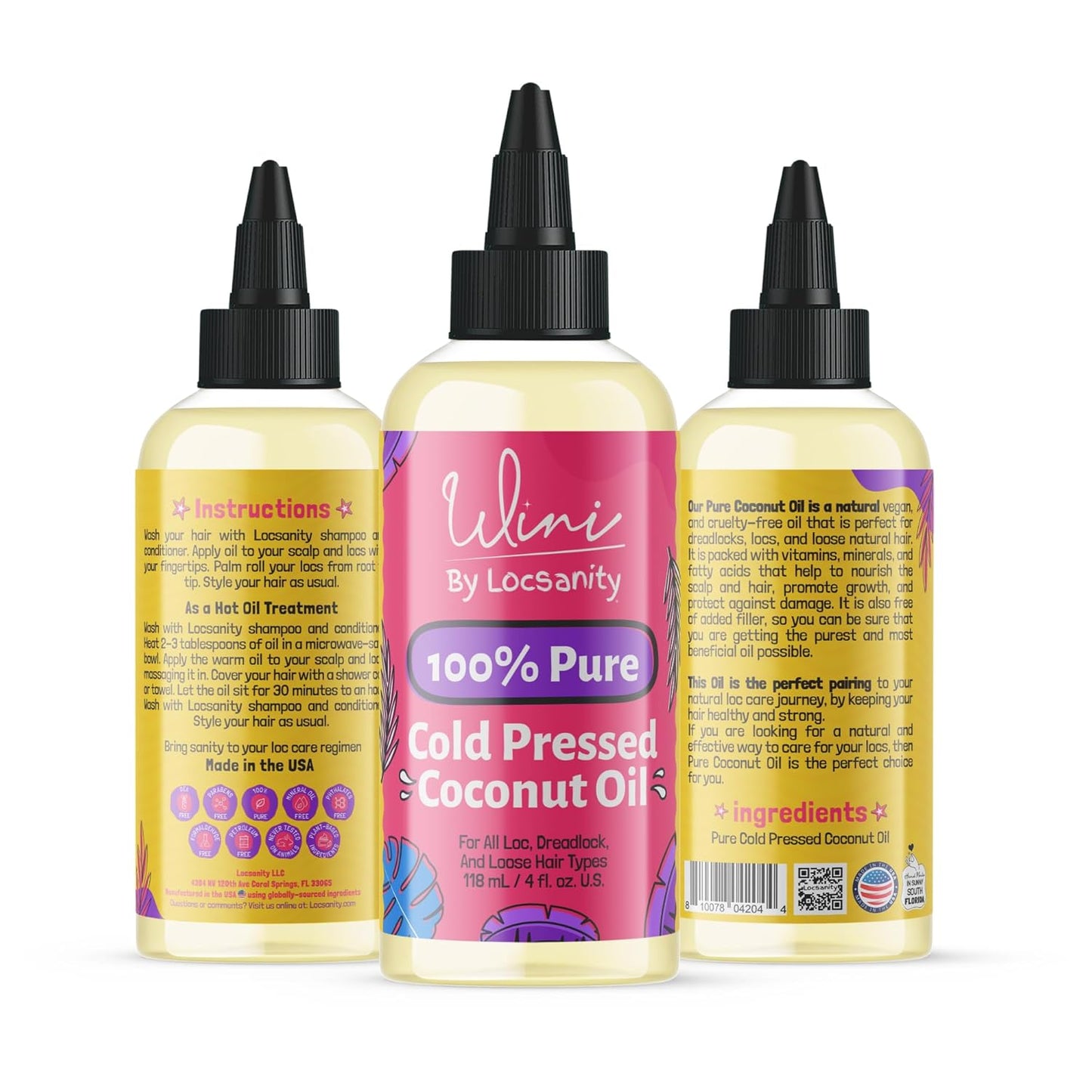 Locsanity Wini 100% Pure Oil 4 Pack, Jojoba, Argan, Coconut, Black Castor, 4 Fl Oz Each