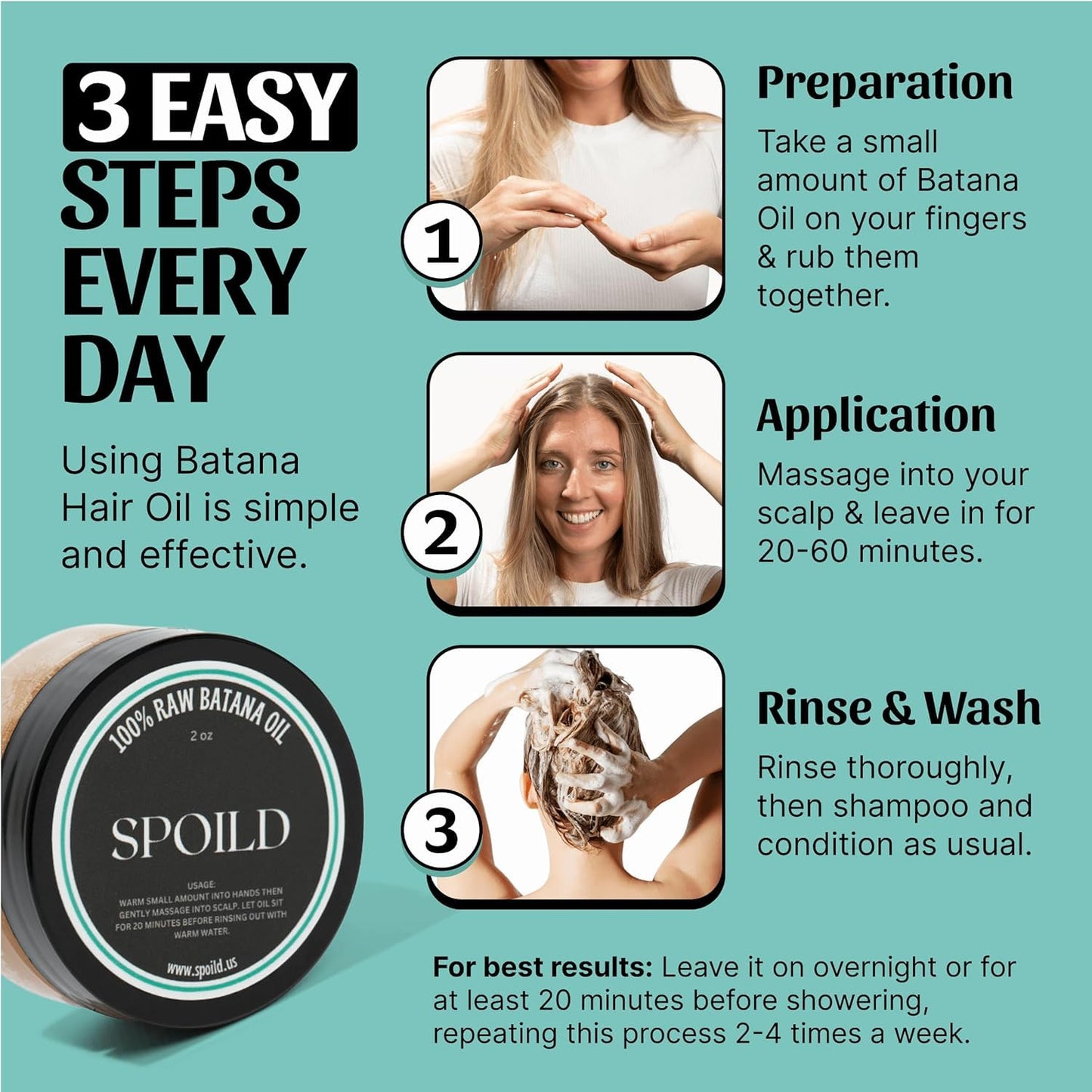 Raw Batana Oil for Hair Growth - Sourced from Honduras - Dr. Sebi Approved - 100% Organic and Unrefined - For Thicker, Stronger Hair - 2oz.