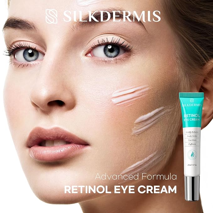 SLIKDERMIS Retinol Eye Cream for Dark Circles: Under Eye Cream for Wrinkles, Anti Aging - Eye Care, Advanced Formula Night Cream 20ml