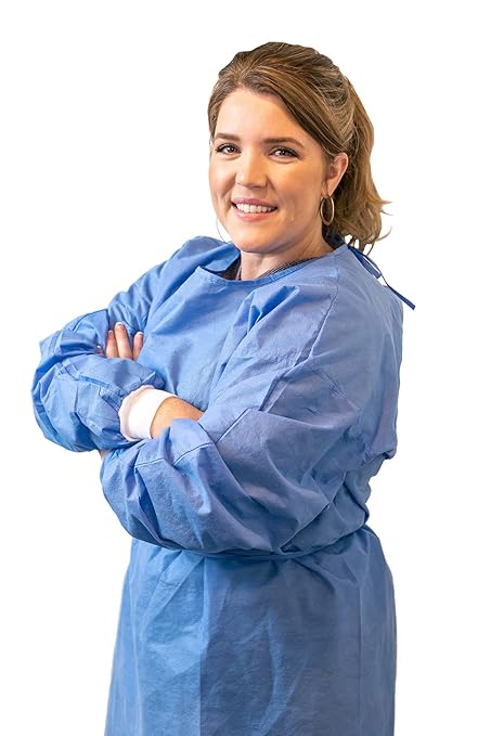 Disposable PPE Isolation Medical Gowns 100-Pack – Level 2, Full Back Coverage, Double Tie Closure, SMS 35g Material, Knit Cuffs, Unisex, Professional Blue for Healthcare & Lab Use