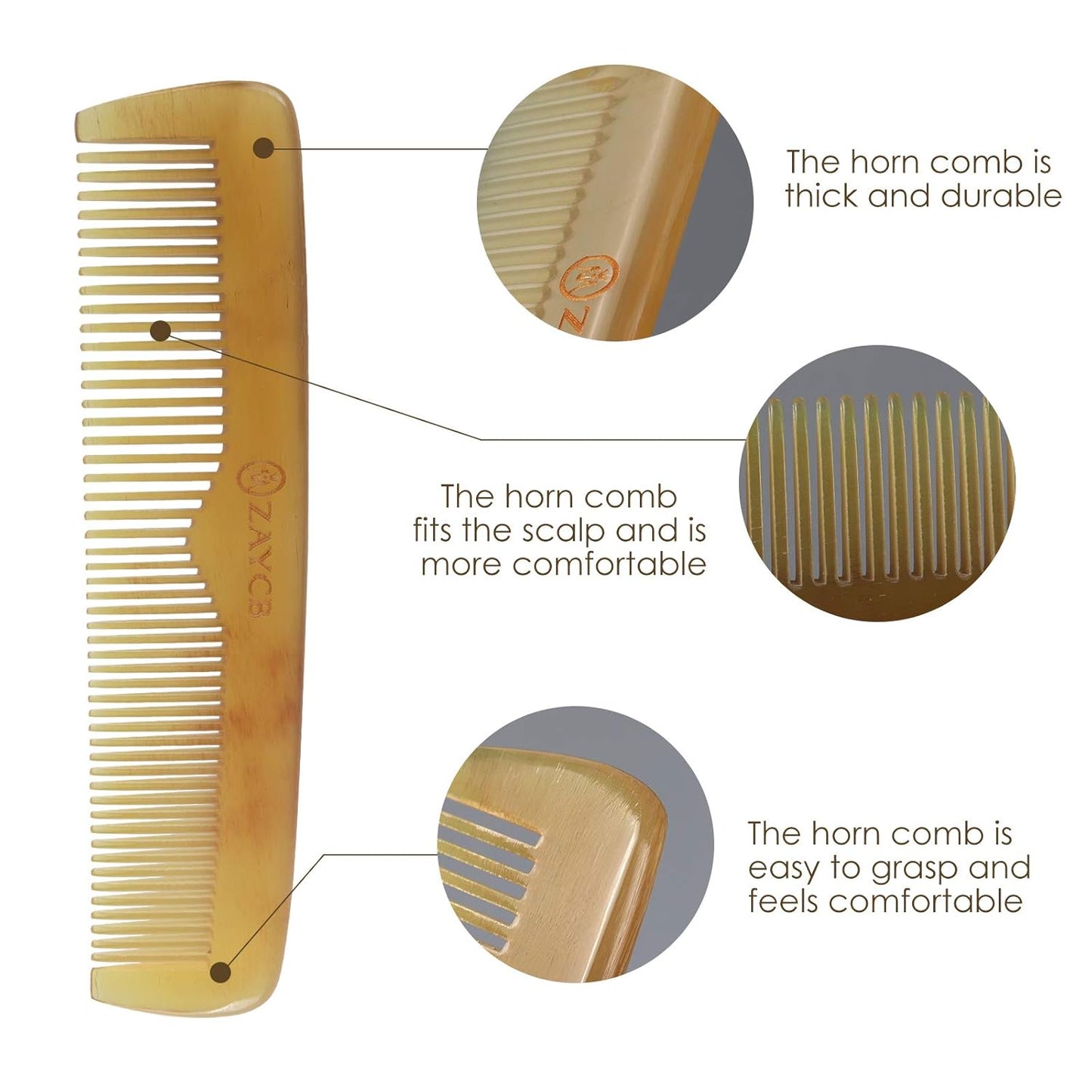 Buffalo Horn Fine Tooth Comb - Anti-Static Hair Comb - Hair Styling Detangling Comb for All Hair Types (Men, Women, Kids)