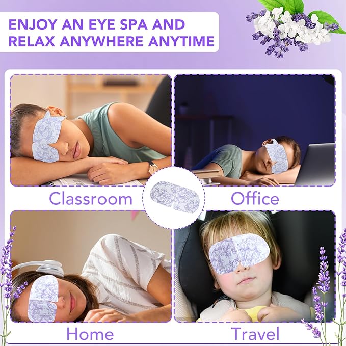 XPCARE 48 Pack Steam Eye Masks for Dry Eyes, Self Heated Steam Warm Eye Mask, Disposable Heated Eye Mask for Dark Circles, Puffy Eyes, Relief Stress Eye Fatigue（Lavender）