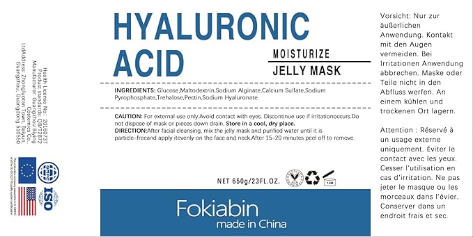 Jelly Mask for Facials, Hydrating & Moisturizing Peel-Off Rubber Gel Face Mask Skin Care for Deep Hydration & Glow, 23 Fl Oz Jar Professional Spa Use for All Skin Types with hyaluronic acid