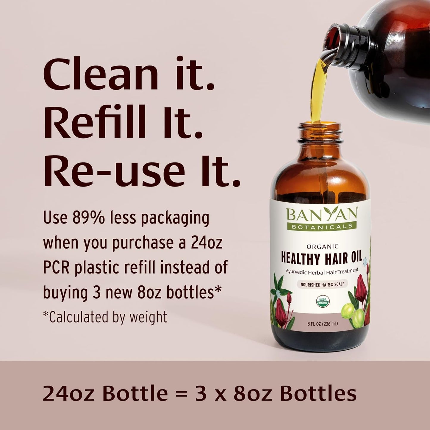 Banyan Botanicals Organic Hair Oil with Bhringaraj & Amla - Ayurvedic Scalp & Hair Care for All Types, Thick & Lustrous Hair - 8 oz, Non-GMO Sustainably Sourced