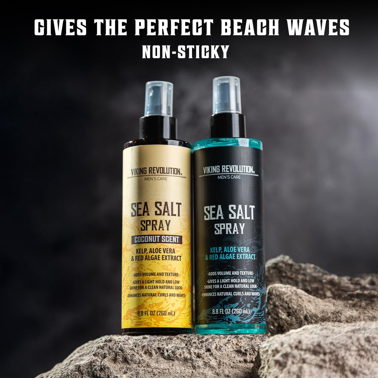 Viking Revolution Sea Salt Spray for Hair Men - Hair Texturizing Spray with Kelp, Aloe Vera and Red Algae Extract to Add Volume and Texture - Ocean Breeze and Coconut Scent, 8.8oz each