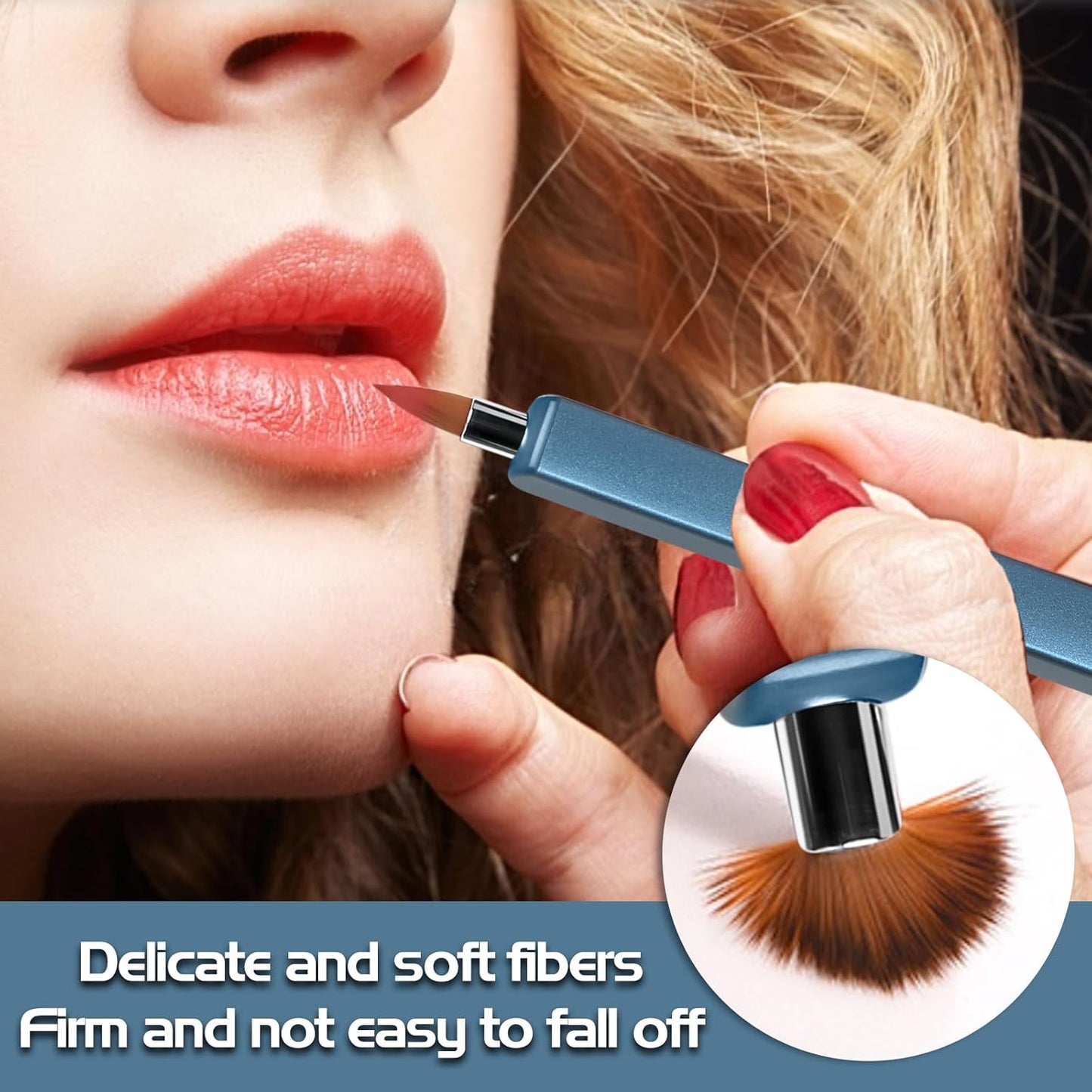 Retractable Lip Brush 2pc Applicators Flat for Lipstick Gloss Creams Portable with Cap, Professional Makeup Brush (blue+Pink)