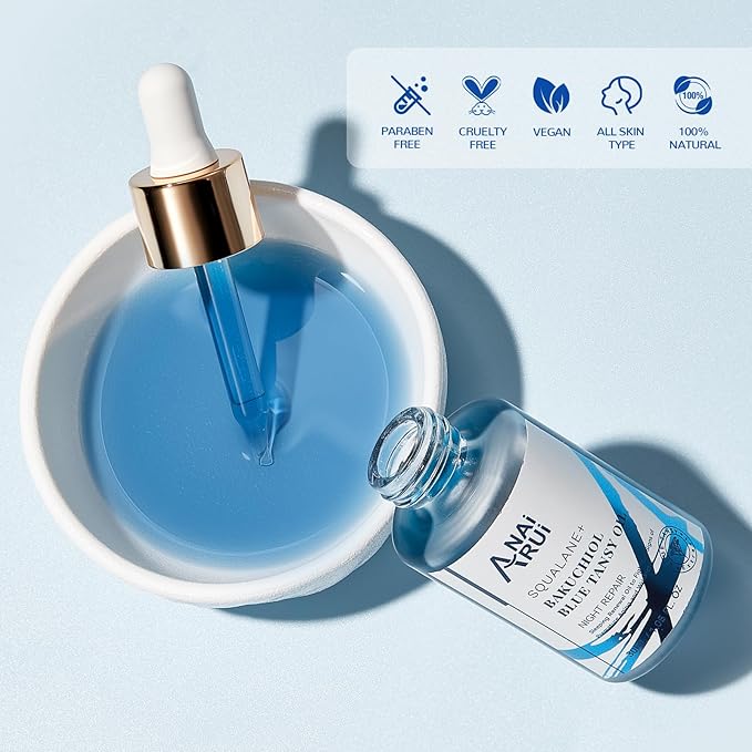 Squalane VE Rosehip Oil,Bakuchiol Blue Tansy Oil,for face hydrate,Night-Repair Facial Oil,Softer Skin,Reduce Fine Line&Wrinkles