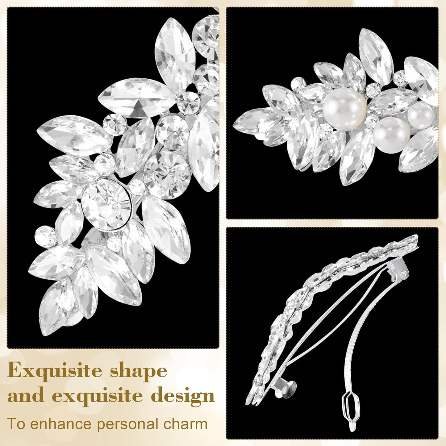 Joez Wonderful 2 Pcs Rhinestone Hair Clips, Silver Bridal Hair Accessories for Women, Sparkly Crystal Hair Pins, Fancy Flower Hair Barrettes for Wedding, Bride, Long Hair