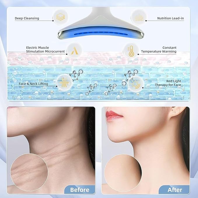 7-Color Light Facial Massager & Neck Contouring Device - Beauty Slimming Tool with Heat Therapy
