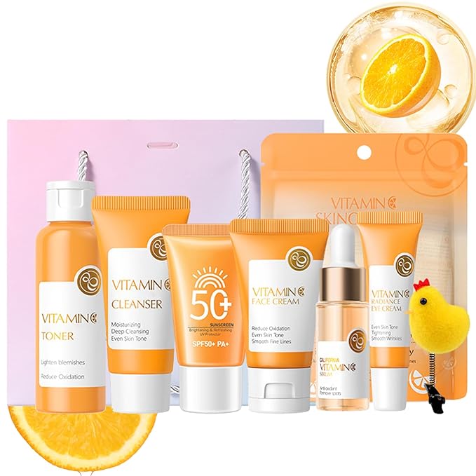 Vitamin C Facial Skin Care Set for Women, 8 In 1 Skincare Gift Set for Teenage Girls, Travel Skincare Set, Hydrating, Smooth