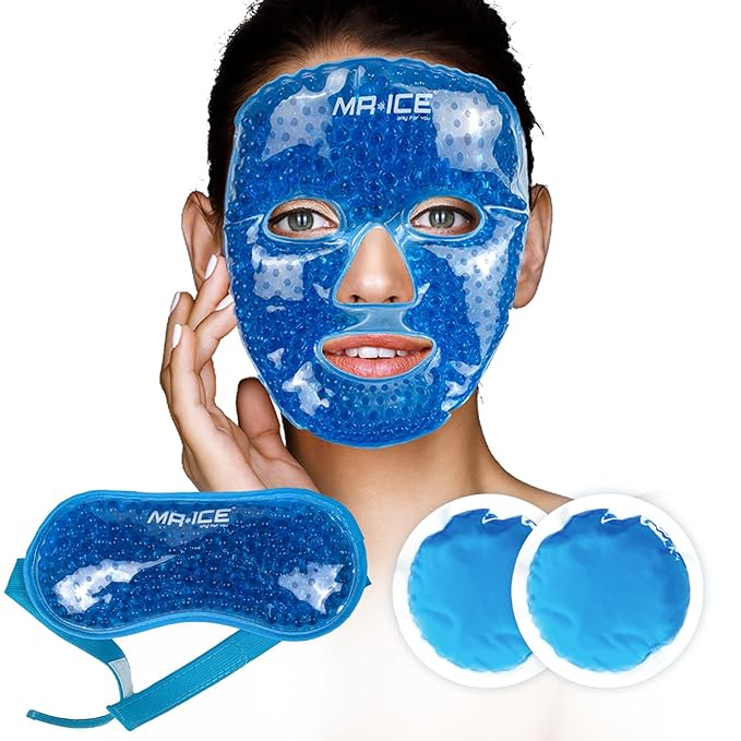 MR.ICE 3 Kits Cooling Face Mask Full Face Ice Mask, Reusable Gel Face Mask Eye Cooling Masks with Soft Plush Backing, Cold Face Mask Ice Pack Cold Compress for Puffy Eyes,Migraine,Puffiness,Skin Care