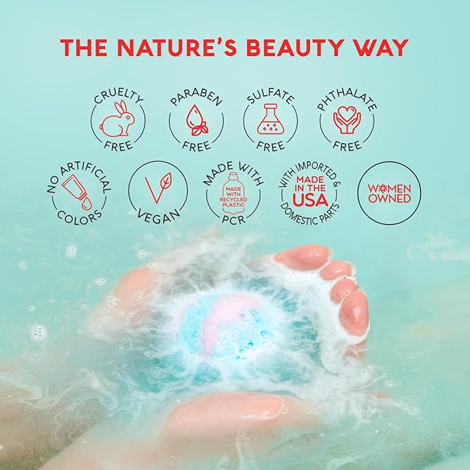 Nature's Beauty Unicorns & Rainbows, Pink Jasmine & Strawberry Scent Bath Bomb for Kids Multi-Pack - Natural, Non-Staining, Fun Bubbly Fizzy Spa Bomb, Made w/Coconut Oil + Witch Hazel, 5.5oz (4 Pack)