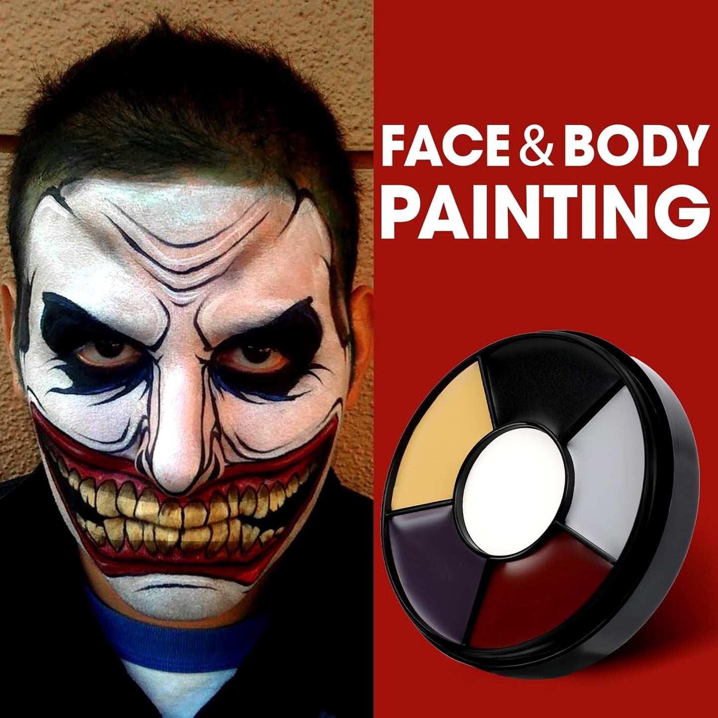 6 Colors Halloween Face Body Paint + 6pc Sponge + 3pc Brush, Black Red White Yellow Bruise SFX Makeup, Face-Paint Body Paint Halloween Makeup Kit for Zombie Clown Vampire Skeleton Joker Costume