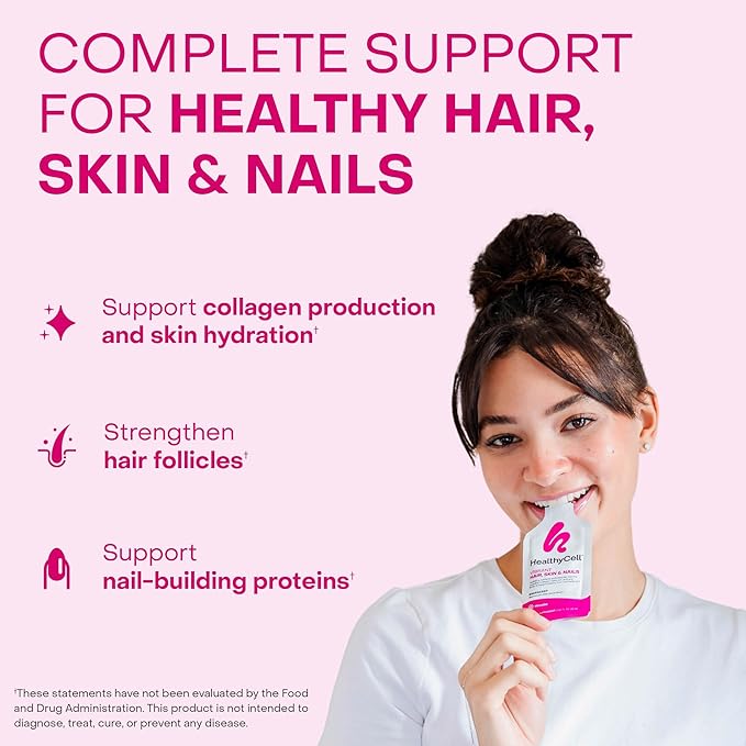 Healthycell Vibrant Hair Skin & Nails Daily Liquid Supplement - Beauty Supplements with Hydrating Nutrients & Essential Vitamins - Collagen, Biotin & Hyaluronic Acid - 30 Gel Packs