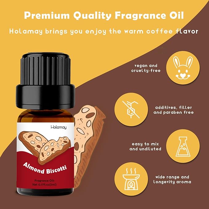 Fragrance Oil for Candle & Soap Making, Holamay Coffee Shop Premium Aromatherapy Essential Oils for Diffuser - Espresso, Cafe Mocha, Chocolate, Almond Biscotti and More Scented Oils