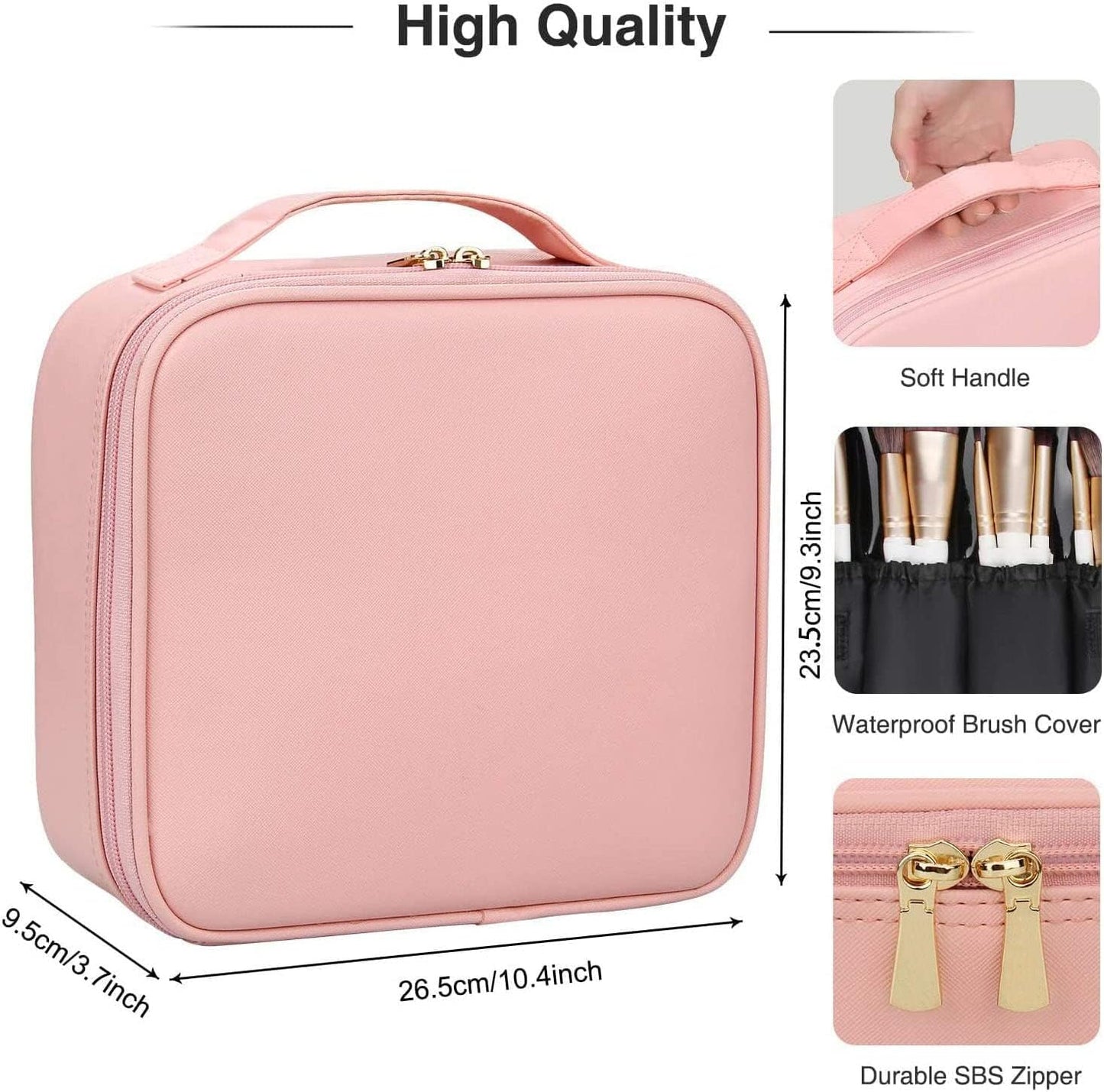 Travel Makeup Case, PU Leather Portable Organizer Makeup Train Case Makeup Bag Cosmetic Case with Adjustable Dividers for Cosmetics Makeup Brushes Women (Pink)