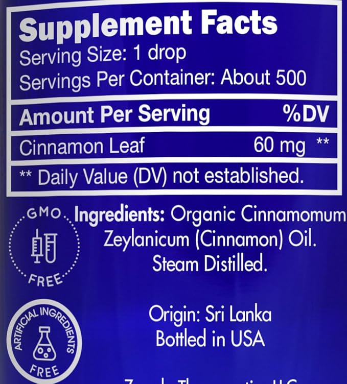 Organic, Cinnamon Essential Oil, Food Grade, for Candy, Cooking, Baking – 100% Pure, Edible, Cinnamon, Leaf, Oil, by Zongle Therapeutics, 1 OZ